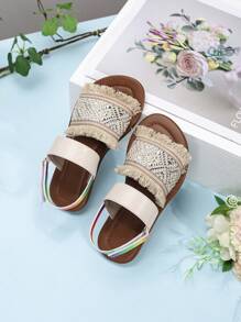 New Arrival Simple Style Outdoor Anti-Slippery Soft Bottom Casual Sandals For Little Girls,Hook And Loop Fastener - Apricot - View 3