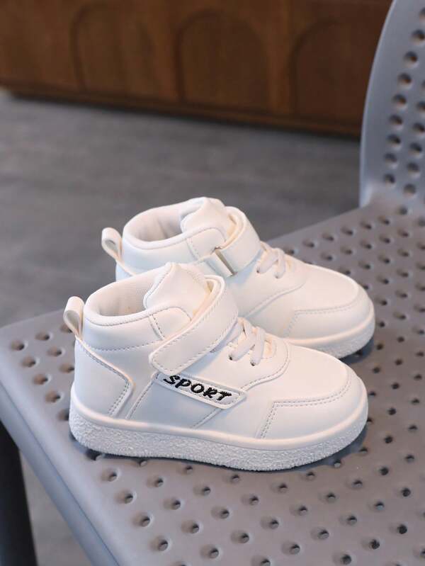 Solid Color Mid-Top Baby Casual Shoes, Flat Bottom Comfortable Toddler Sport Shoes, Classic Mini White Sneakers