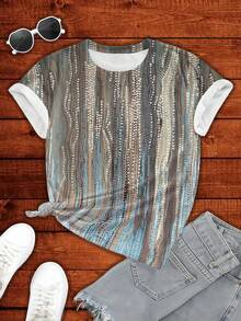 SHEIN LUNE Plus Size Printed Short Sleeve T-Shirt - White - View 3