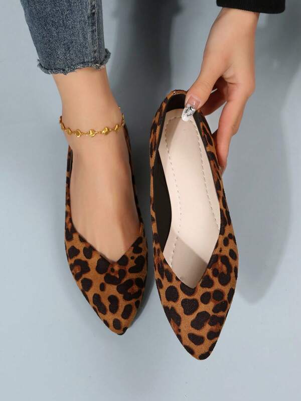 Nouă primăvară și toamnă, maro, imprimeu leopard, pantofi cu vârf ascuțit pentru femei, mărime foarte mare 35-45, purtând zilnic pantofi plat cu slip-on, pantofi casual la modă pentru a combina cu rochii