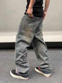 Manfinity EMRG Vaqueros De Mezclilla Lavados Con Bolsillo Diagonal Para Hombre - Azul lavado medio - Ver 2