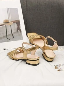 1 Pair Girls' Summer Gold Princess High Heeled Sandals - Gold - View 6