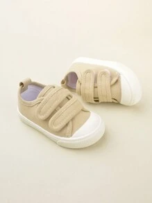 1 đôi giày vải cổ thấp màu be cho bé trai/bé gái, quai cài đôi, mũi tròn, đế bằng, thoải mái, thoáng khí, thời trang tối giản, đa năng, phù hợp cho mặc hàng ngày, đi học, mọi mùa. - Màu be - Xem 6