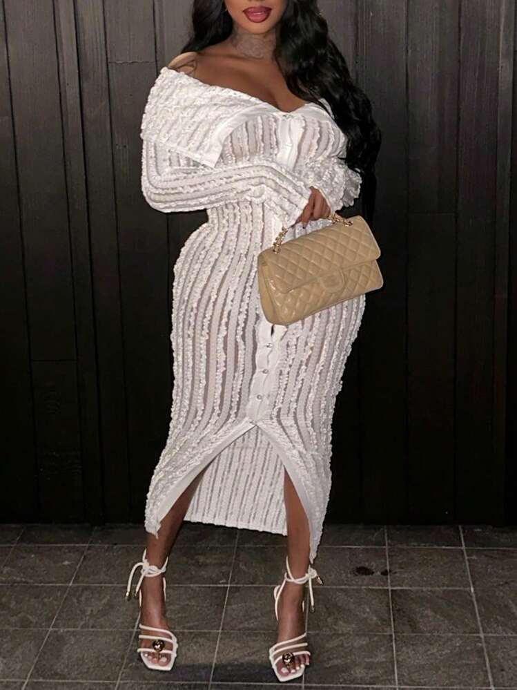 Women's Off-Shoulder Long Sleeve Knitted Dress | SHEIN USA