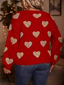 Calvaya Plus Size Heart Pattern Drop Shoulder Sweater