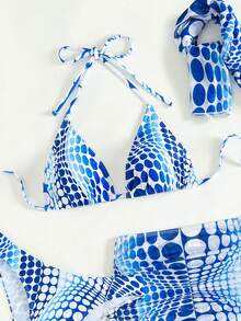 SHEIN Swim 夏季海滩四件套比基尼套装，带波尔卡圆点印花 - 分离式上衣和下装嘉年华 - 彩色 - 查看 5