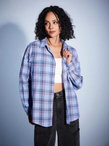 Forever 21 Damski Plaidowy nadruk Długi rękaw Koszula