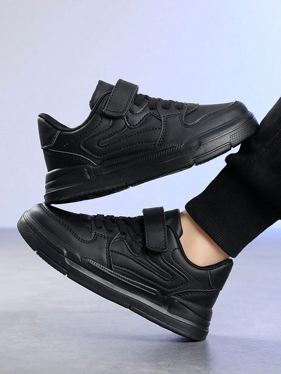 Zapatillas Deportivas Con Color Sólido Para Niños En La Primavera Y El Otoño Con Banda Elástica Y Ajustable, Convenientes Y Cómodas, Adecuadas Para El Uso Diario Y Actividades Deportivas - Negro - Ver 1