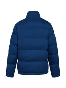 Loose Fit Men's Solid Color Stitching Casual Fashion Padded Coat - Blue - View 2