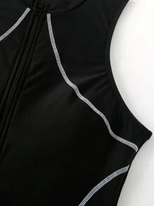 Swim SPRTY 女款拼色側縫前拉鍊連身泳衣嘉年華 - 黑色 - 查看 3