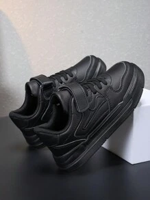 Zapatillas Deportivas Con Color Sólido Para Niños En La Primavera Y El Otoño Con Banda Elástica Y Ajustable, Convenientes Y Cómodas, Adecuadas Para El Uso Diario Y Actividades Deportivas - Negro - Ver 7