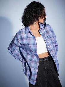 Forever 21 Damski Plaidowy nadruk Długi rękaw Koszula