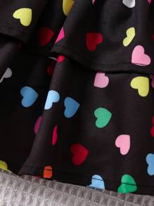 SHEIN Young Girl Casual Heart Printed Skirt With Shirred Elastic Waistband - Multicolor - View 5