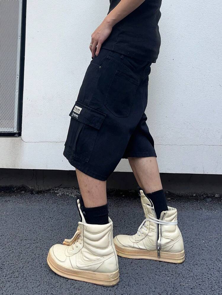 Men's Denim Cargo Shorts With Patched