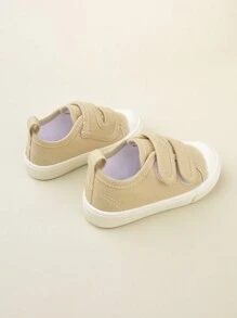 1 đôi giày vải cổ thấp màu be cho bé trai/bé gái, quai cài đôi, mũi tròn, đế bằng, thoải mái, thoáng khí, thời trang tối giản, đa năng, phù hợp cho mặc hàng ngày, đi học, mọi mùa. - Màu be - Xem 4