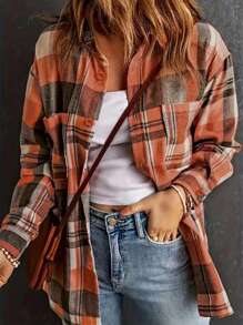 Casual Plaid Print Button-Up Shirt - Multicolor - View 1