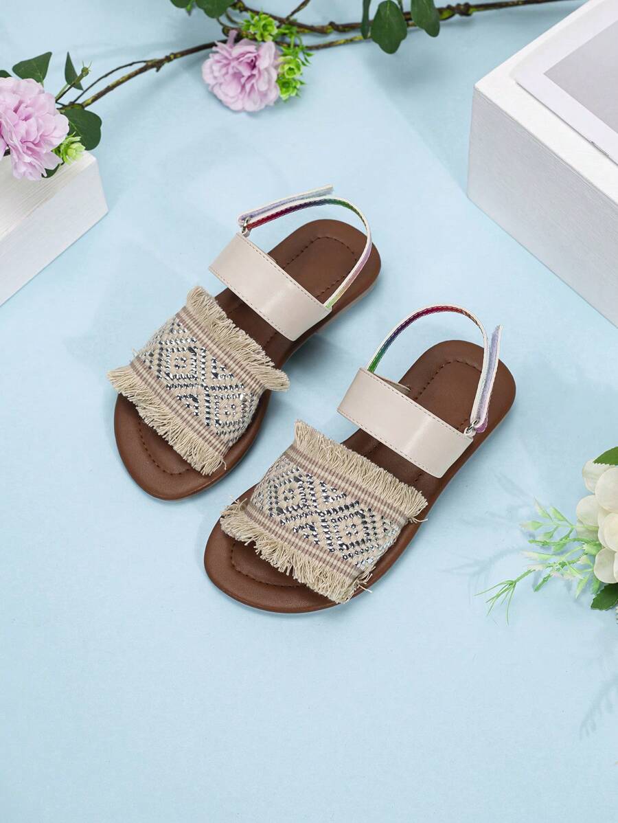 New Arrival Simple Style Outdoor Anti-Slippery Soft Bottom Casual Sandals For Little Girls,Hook And Loop Fastener - Apricot - View 1