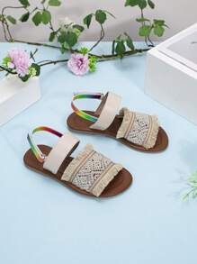 New Arrival Simple Style Outdoor Anti-Slippery Soft Bottom Casual Sandals For Little Girls,Hook And Loop Fastener - Apricot - View 2