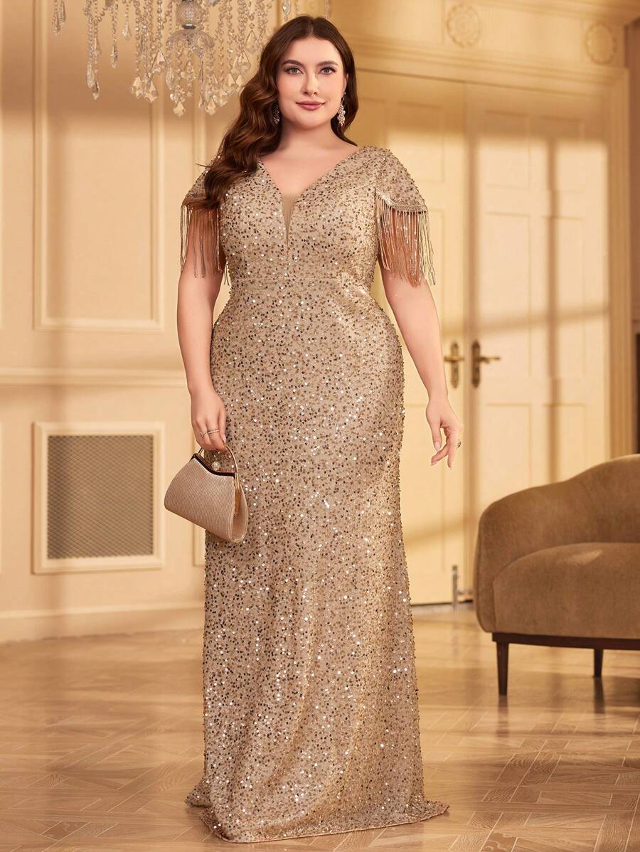 UNITHORSE Plus Size Nữ Sequin Bodycon Maxi Dress Đầm dự tiệc Váy cưới Váy dự tiệc Váy dạ hội, Váy cô dâu, Trang phục sinh nhật cho phụ nữ, Váy tốt nghiệp, Váy - Rượu sâm banh - Xem 1