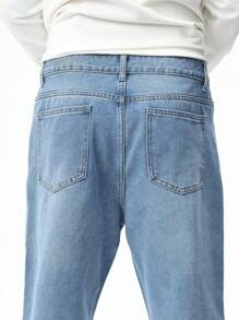 Manfinity Hypemode Men's Straight Leg Jeans With Washed Finish Long Light Jean Cargo Plain Blue Going Out Basic Friends