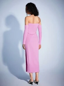 Forever 21 Women's Solid Color Off Shoulder Top And Straight Skirt Two Pieces Set - Pink - View 2