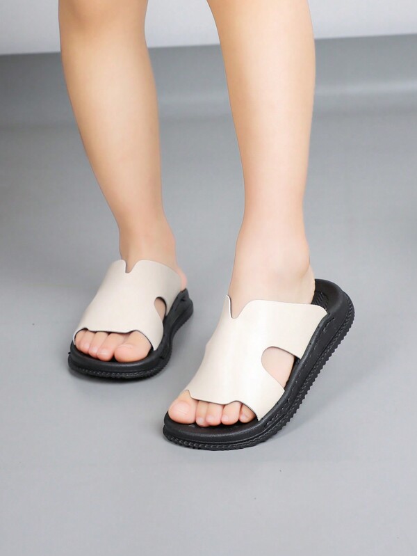 1 Pair Kids' Open Toe Slippers, New Solid Color, Simple & Casual Unisex Slip-On Lightweight Sandals