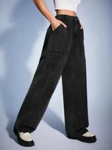 Forever 21 Women'S Casual Wide Leg Pants With Slanted Pockets