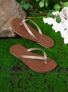 Versatile Girls' Minimalist Soft Sole Casual Flip Flops - Gold - View 1