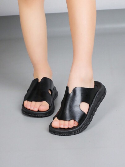 1pair Kids' Open Toe  Slippers Solid Color Fashionable Unisex Slip-On Lightweight Slides