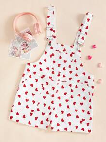 SHEIN EZwear Women's  Heart Pattern Printed Overalls Jumpsuit - Multicolor - View 1