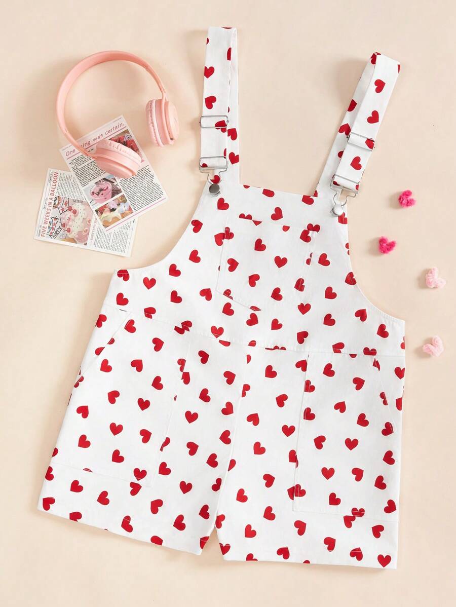 SHEIN EZwear Women's  Heart Pattern Printed Overalls Jumpsuit - Multicolor - View 1