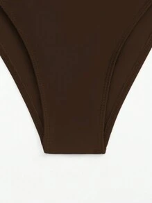 SHEIN Swim 夏季沙灘女士開背連身泳裝，游泳衣 - 咖啡棕 - 查看 3