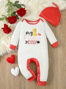 Baby Boy's New Year Warm Soft Jumpsuit - Red and White - View 1