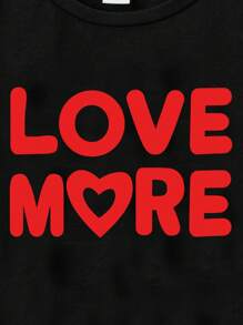 Valentine's Day Casual Round Neck Short Sleeve T-Shirt Containing Cotton, Suitable For Young Boys In Summer, Family Outfits, Hearts, I ❤ More, Red