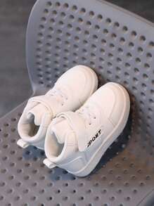 Zapatos casuales para bebé de media caña de unicolor, zapatos deportivos cómodos para niños pequeños con suela plana, tenis clásicos miniatura blancos - Blanco - Ver 3