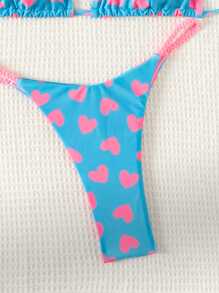 Swim Mod Summer Beach Heart Print Halter Neck Separated Bikini Set Music Festival - Multicolor - View 3