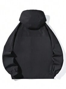 Men's Casual Zipper Up Drawstring Hooded Jacket For Spring/Autumn, Breathable - Black - View 2