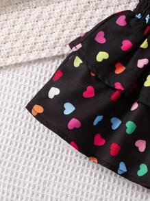 SHEIN Young Girl Casual Heart Printed Skirt With Shirred Elastic Waistband - Multicolor - View 4