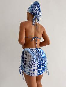 SHEIN Swim 夏季海滩四件套比基尼套装，带波尔卡圆点印花 - 分离式上衣和下装嘉年华 - 彩色 - 查看 2