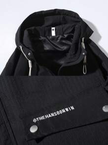 Men's Casual Zipper Up Drawstring Hooded Jacket For Spring/Autumn, Breathable - Black - View 3