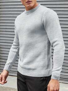 EURMUSE Men's Round Neck Long Sleeve Sweater - Light Grey - View 3