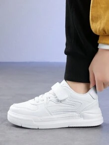 儿童春秋季纯色学生风易穿厚底运动鞋，采用松紧带魔术贴设计，可调节，方便穿脱，适合日常穿搭，白色运动鞋/休闲鞋 - 白色 - 查看 8