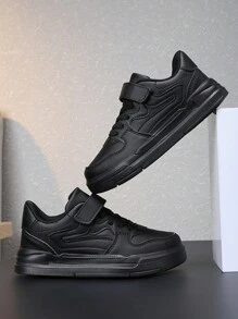 Zapatillas Deportivas Con Color Sólido Para Niños En La Primavera Y El Otoño Con Banda Elástica Y Ajustable, Convenientes Y Cómodas, Adecuadas Para El Uso Diario Y Actividades Deportivas - Negro - Ver 4