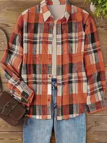 Casual Plaid Print Button-Up Shirt - Multicolor - View 4