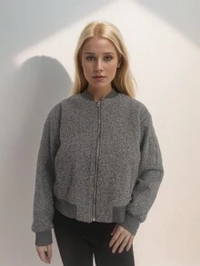 拉鍊式轟炸機夾克 - 灰色 - 查看 4