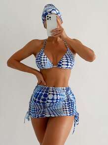 SHEIN Swim 夏季海滩四件套比基尼套装，带波尔卡圆点印花 - 分离式上衣和下装嘉年华 - 彩色 - 查看 1