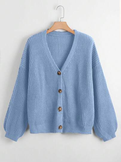 Calvaya Plus Size Women Solid Color V-Neck Single Breasted Long Sleeve Casual Commuter Versatile Cardigan, Suitable For Autumn/Winter