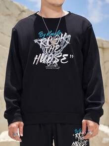 知名運動品牌秋季男士運動服套裝,包括大尺碼連帽衫和休閒寬鬆運動褲 - 黑色 - 查看 4