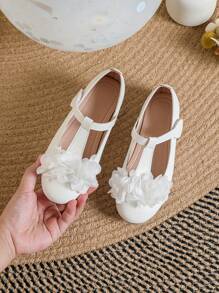 Girls' New Spring And Summer White Flower Pattern Daily Flat Shoes, Sweet Princess Shoes, Student Performance Loafers