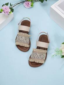 New Arrival Simple Style Outdoor Anti-Slippery Soft Bottom Casual Sandals For Little Girls,Hook And Loop Fastener - Apricot - View 5